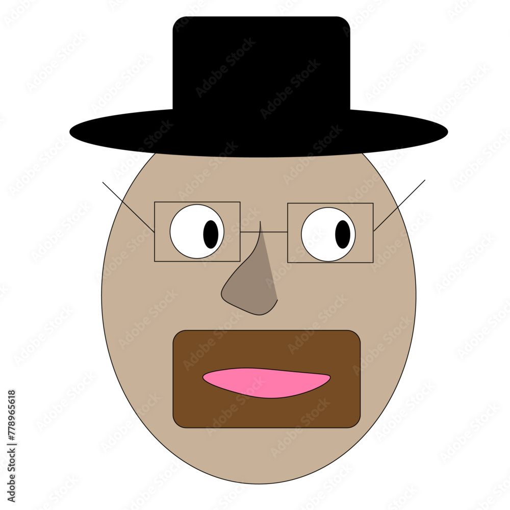 Face of a man wearing a hat and glasses