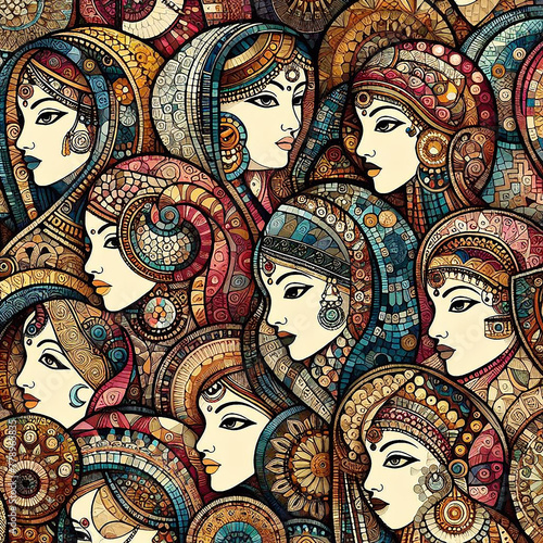 Ancient roman mosaic illustration on the theme of female 