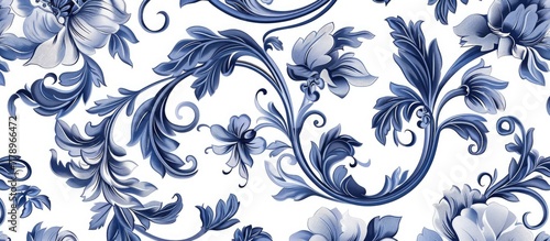 An azure and electric blue floral pattern on a white background, creating a striking contrast. The intricate design is a true work of art