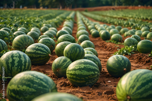 A very huge watermelon plantation, which has tons and tons of watermelons that are most likely to be sold. photo