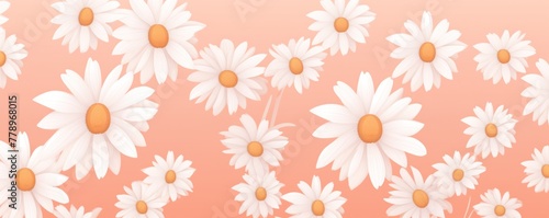 Peach and white daisy pattern  hand draw  simple line  flower floral spring summer background design with copy space for text or photo backdrop 