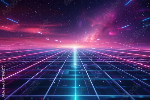 A sleek futuristic grid landscape in a virtual reality style