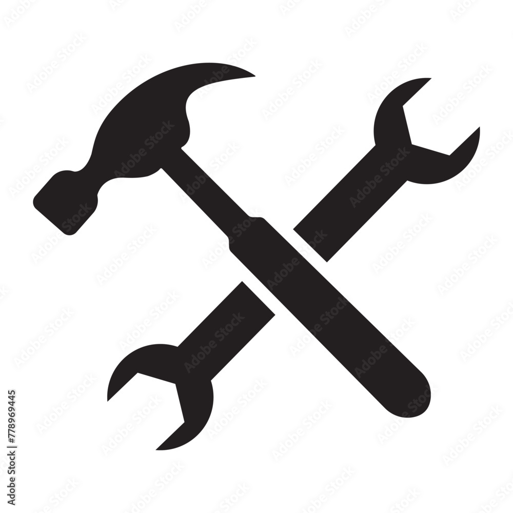Hammer and wrench icon set. Hammer and wrench silhouette, vector design. Construction logo, tools and instrument design. Tools icon, vector design for logo, app and web design. Hammer and wrench icon set. Hammer and wrench silhouette, vector design. Construction logo, tools and instrument design. Tools icon, vector design for logo, app and web design.