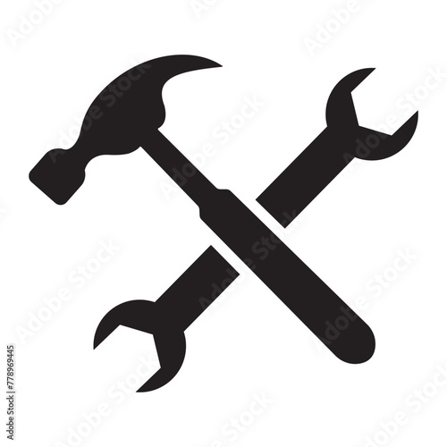 Hammer and wrench icon set. Hammer and wrench silhouette, vector design. Construction logo, tools and instrument design. Tools icon, vector design for logo, app and web design.