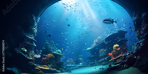 scuba diver and reef, Underwater world at the depth of the ocean Underwater gorges and tunnel Lots organisms. AI, Vibrant Tropical Fish Swimming Among Intricate Coral Formations, Generative AI