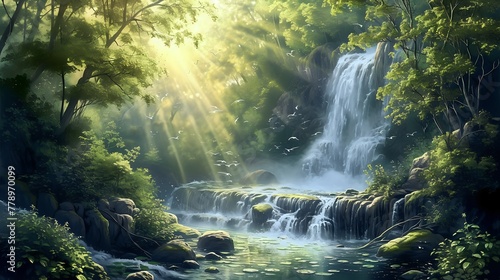 Tranquil Waterfall Oasis. n