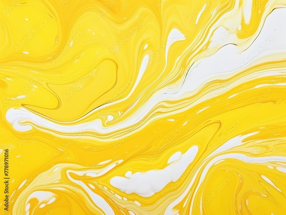 Yellow fluid art marbling paint textured background with copy space blank texture design 