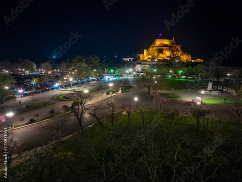 Aerial view of corfu town with Old fortress at Easter, Corfu, Greece photo