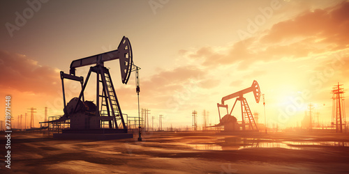 Beholding the Graceful Silhouette of a Beam Pumping Unit Set Against the Awe-Inspiring Canvas of a Picturesque Sunset at an Oil Field
