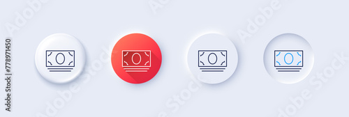 Cash money line icon. Neumorphic, Red gradient, 3d pin buttons. Banking currency sign. ATM service symbol. Line icons. Neumorphic buttons with outline signs. Vector