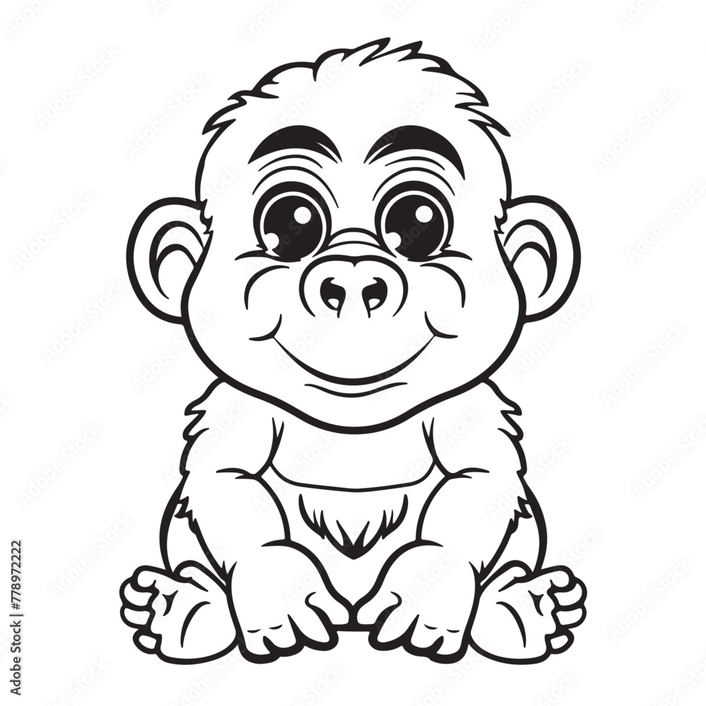 Fototapeta premium Baby monkey line art icon design, vector illustration on white background