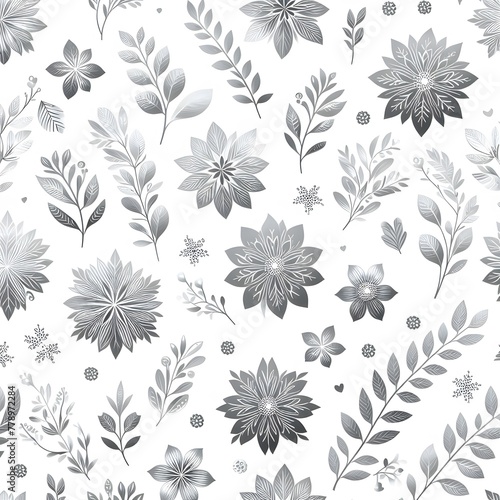 Cute silver floral pattern on a white background generated by ai