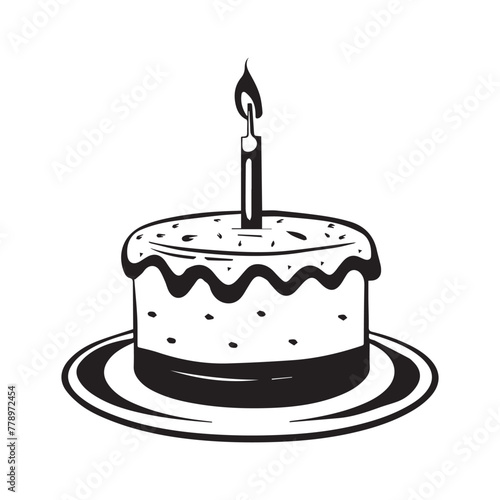 Birthday cake line art logo icon design, vector illustration on white background
