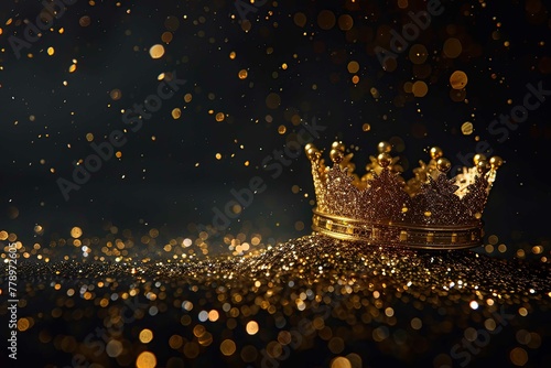 Crown with gold glitter on black background