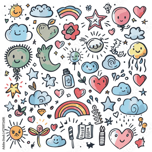 Lovely hand drawn doodle collection set, vector illustrations isolated on white background