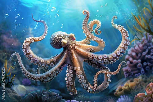 Octopus on undersea background © Artgalax