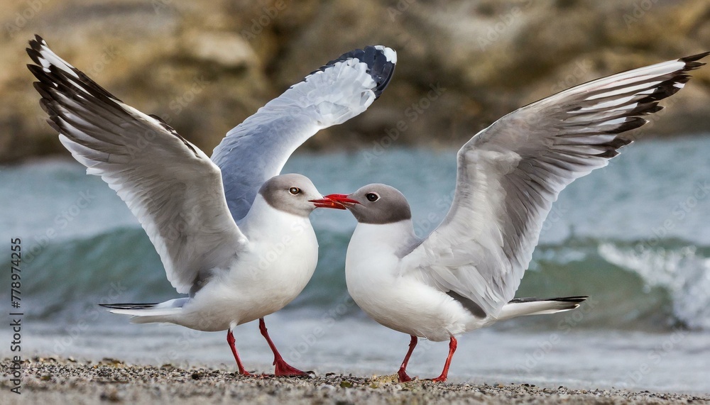 Fototapeta premium Mating Dance: Heermann's Gulls Displaying Courtship Behavior