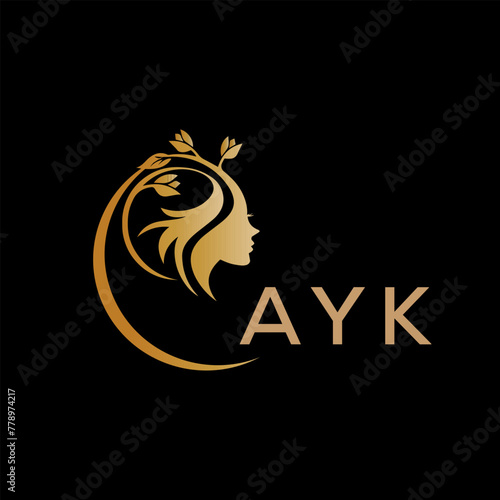 AYK letter logo. best beauty icon for parlor and saloon yellow image on black background. AYK Monogram logo design for entrepreneur and business.	
