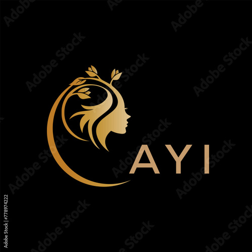 AYI letter logo. best beauty icon for parlor and saloon yellow image on black background. AYI Monogram logo design for entrepreneur and business.	
 photo