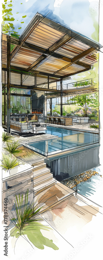 Modern Architectural Concept Sketch of a Luxurious Residential Building Modern Architectural Concept Sketch of a Luxurious Residential Building