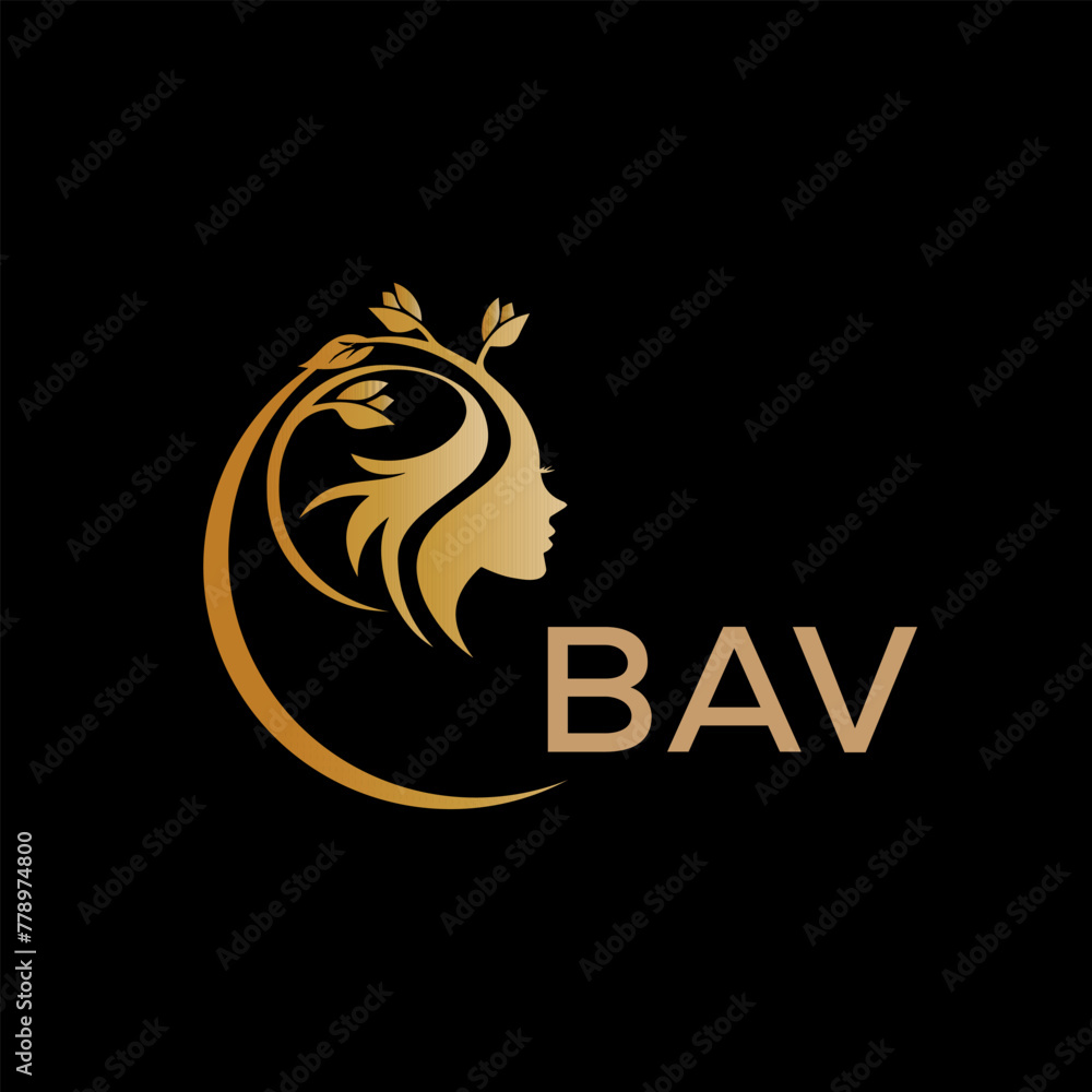 BAV letter logo. best beauty icon for parlor and saloon yellow image on black background. BAV Monogram logo design for entrepreneur and business.	
