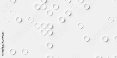 Array or grid of randomly offset scattered white circular rings background wallpaper banner pattern