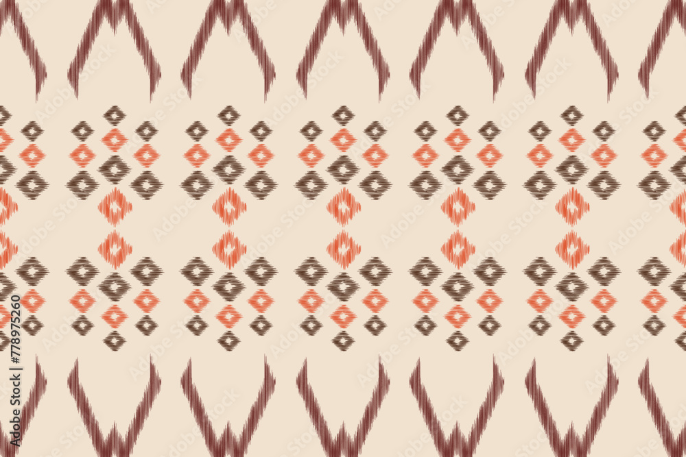 Traditional Ethnic ikat motif fabric pattern background geometric .African Ikat embroidery Ethnic pattern brown cream background wallpaper. Abstract,vector,illustration.Texture,frame,decoration. Traditional Ethnic ikat motif fabric pattern background geometric .African Ikat embroidery Ethnic pattern brown cream background wallpaper. Abstract,vector,illustration.Texture,frame,decoration.