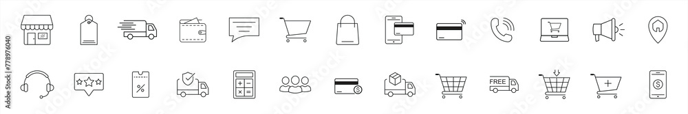 e-commerce icon set. online shopping icon. shopping thin line collection. vector illustration e-commerce icon set. online shopping icon. shopping thin line collection. vector illustration
