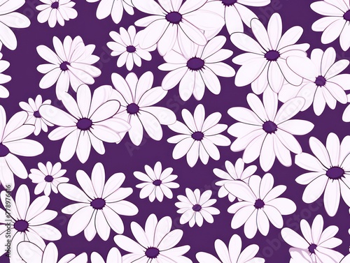 Purple and white daisy pattern  hand draw  simple line  flower floral spring summer background design with copy space for text or photo backdrop 