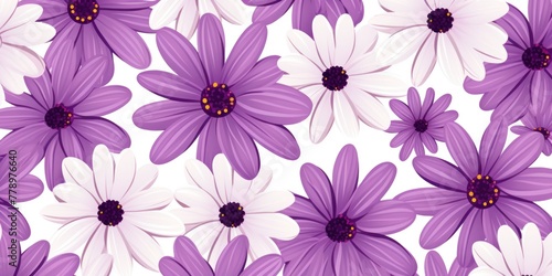 Purple and white daisy pattern  hand draw  simple line  flower floral spring summer background design with copy space for text or photo backdrop 