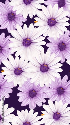 Purple and white daisy pattern  hand draw  simple line  flower floral spring summer background design with copy space for text or photo backdrop 