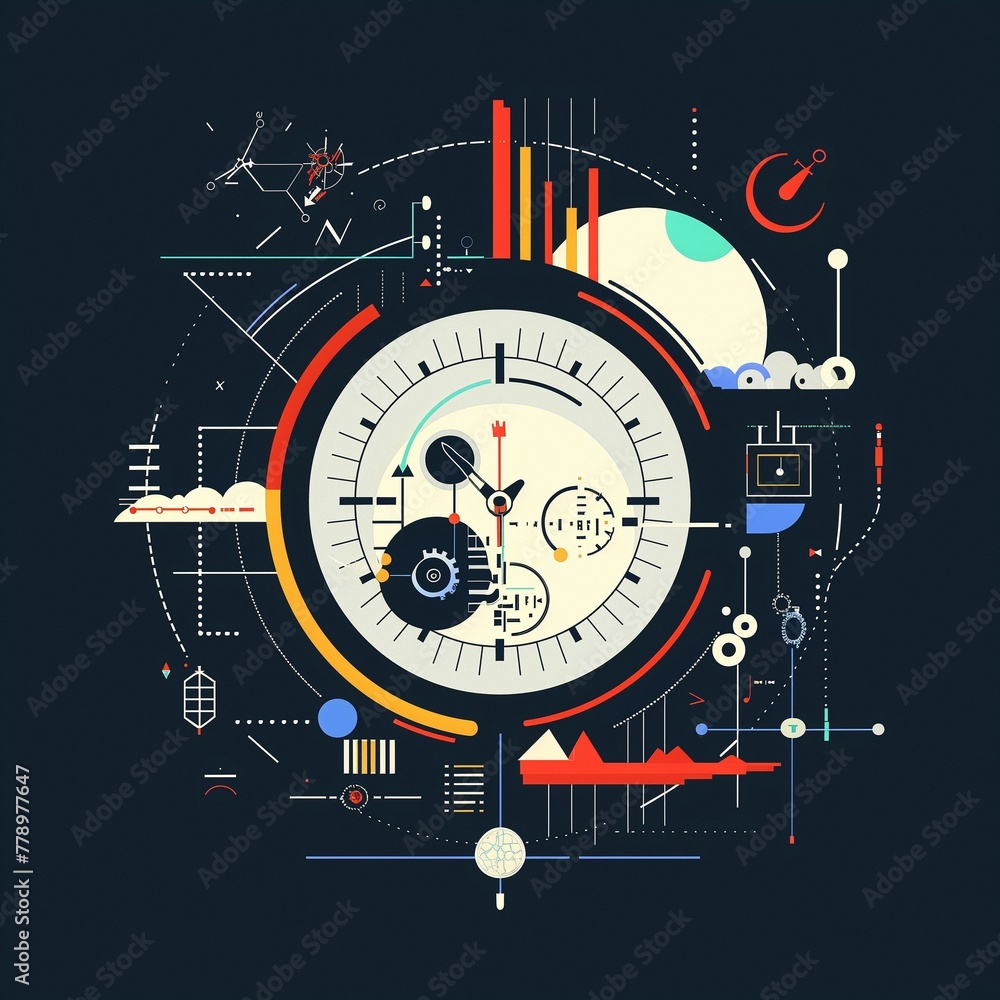Fototapeta premium Cartoon illustration on the theme of running away time. Time management