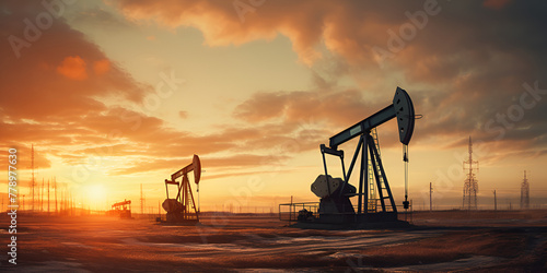 A Panoramic View of Oil and Gas Background, Illuminated by the Golden Hues of a Dazzling Sunset photo
