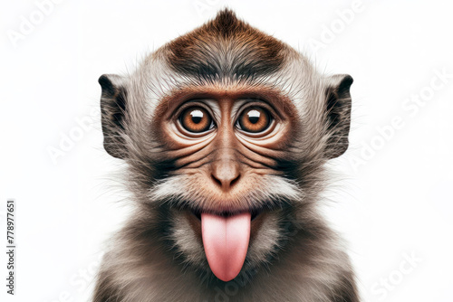 monkey winking and sticking out tongue on white background