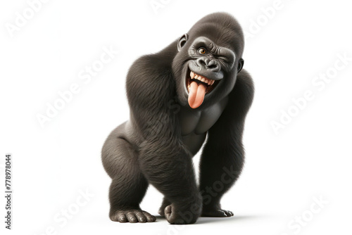 gorilla winking and sticking out tongue on white background photo