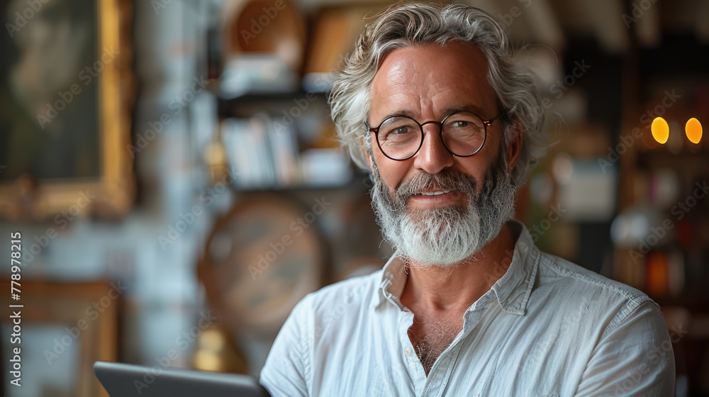 Man With Beard and Glasses Holding Tablet Man With Beard and Glasses Holding Tablet