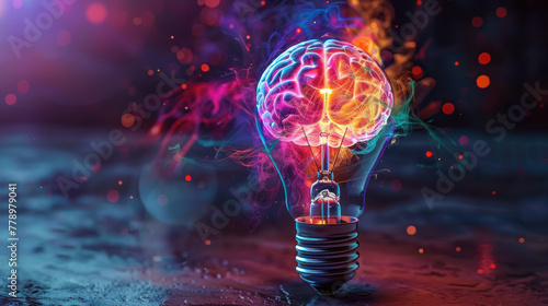 Vibrant Brain Inside Light Bulb