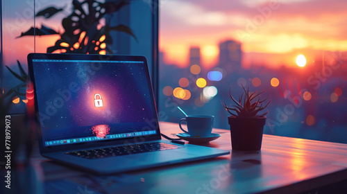 Closed padlock icon on laptop screen. Computer security, antivirus, internet user data protection concept. © Katerina Bond