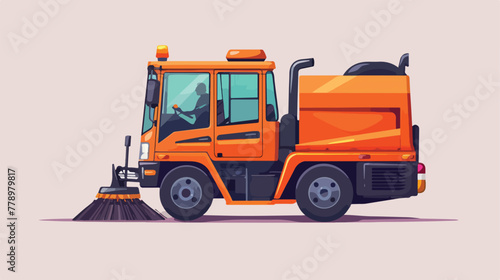 Street sweeper 2d flat cartoon vactor illustration