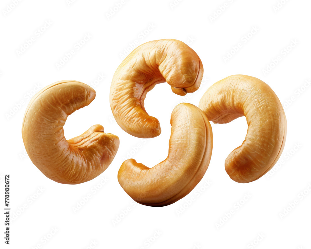 Falling roasted cashew nuts isolated on transparent background Falling roasted cashew nuts isolated on transparent background
