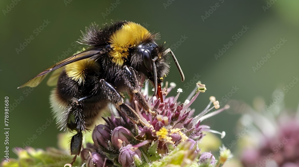 A stunning close-up image capturing the intricate details of a bee's pollination process A stunning close-up image capturing the intricate details of a bee's pollination process