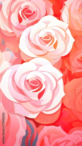 Rose and white flat digital illustration canvas with abstract graffiti and copy space for text background pattern 