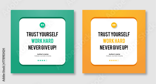 Square Motivation Quote Template. 3D bubble testimonial banner, quote, infographic. Social media post template designs for quotes. Good for Inspirational Text, Quotes etc.