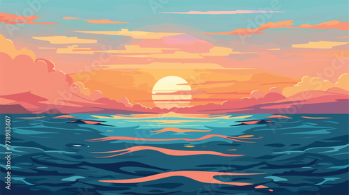 Sunset in the sea. Stylized vector icon illustratio photo
