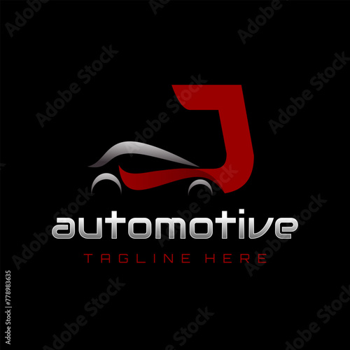 Letter J Car Automotive Logo Design Vector