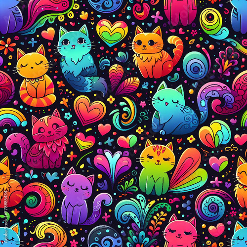 cats themed Colorful cute baby and children patterns