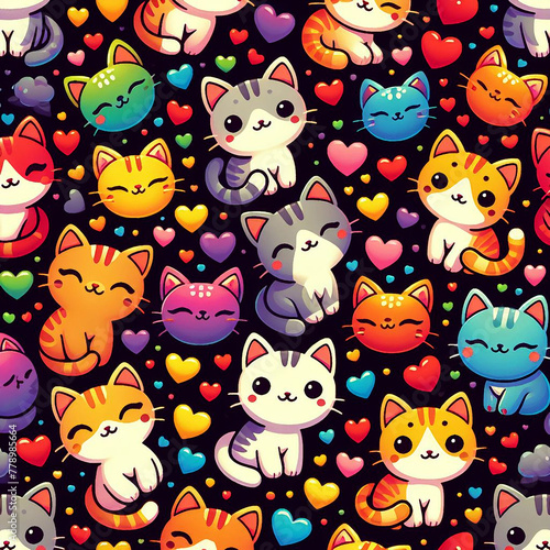 cats themed Colorful cute baby and children patterns