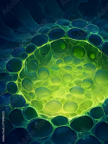 Parietal Cells in Stomach Wall with Neon Green Hydrochloric Acid Production and Clear Focus on Digestive Process photo