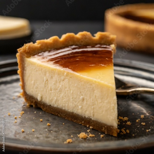 piece of cheesecake, a slice of pure decadence with close-up of New York cheesecake, capturing every creamy layer and graham cracker crust in exquisite detail