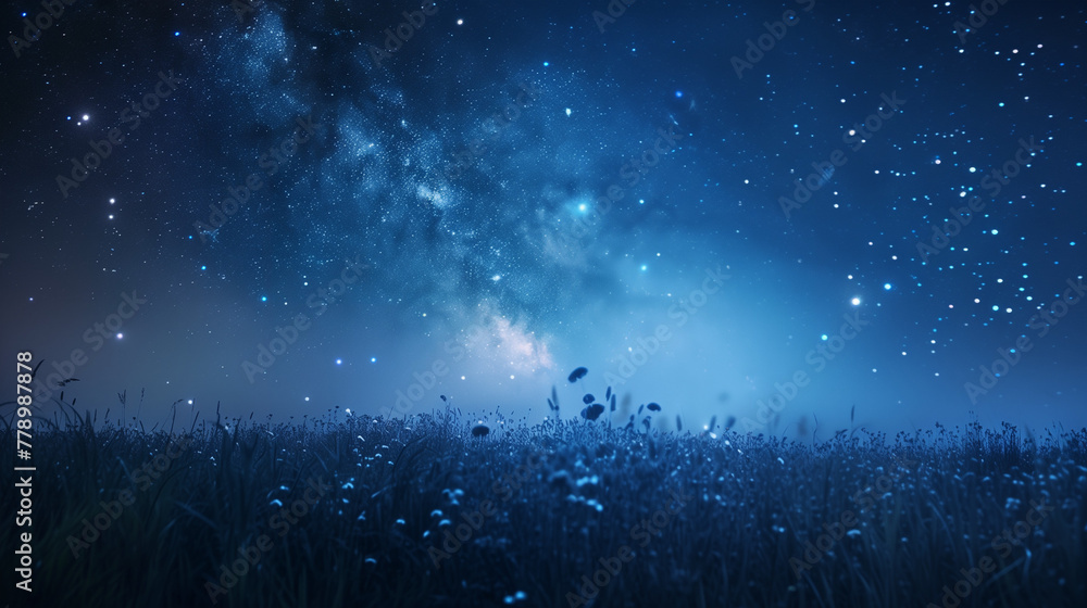 grassland and starry night sky